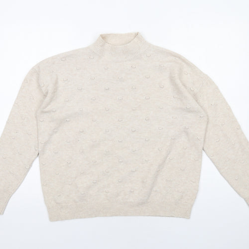 Oasis Womens Beige High Neck Polyester Pullover Jumper Size S