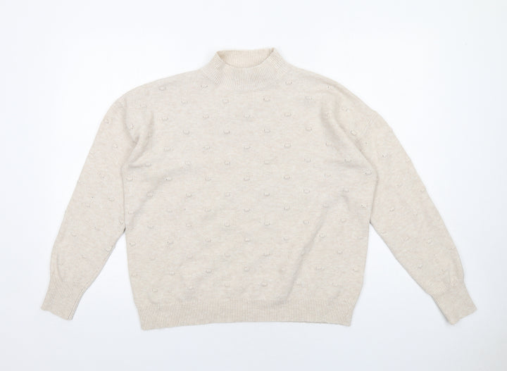 Oasis Womens Beige High Neck Polyester Pullover Jumper Size S