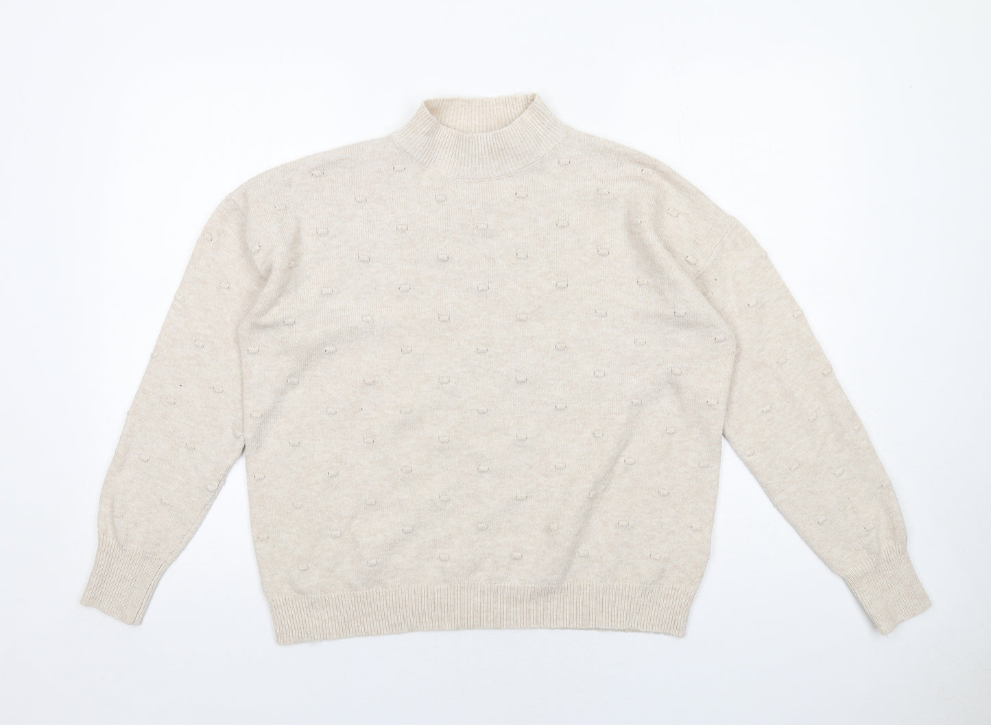 Oasis Womens Beige High Neck Polyester Pullover Jumper Size S