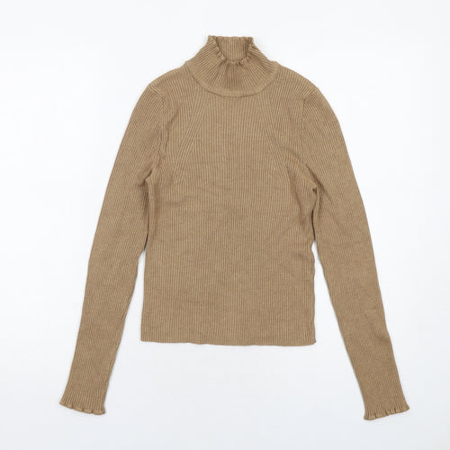 Stradivarius Womens Brown High Neck Viscose Pullover Jumper Size L