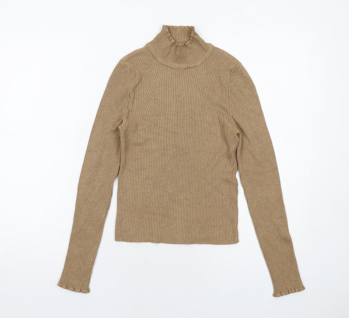 Stradivarius Womens Brown High Neck Viscose Pullover Jumper Size L