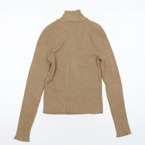 Stradivarius Womens Brown High Neck Viscose Pullover Jumper Size L