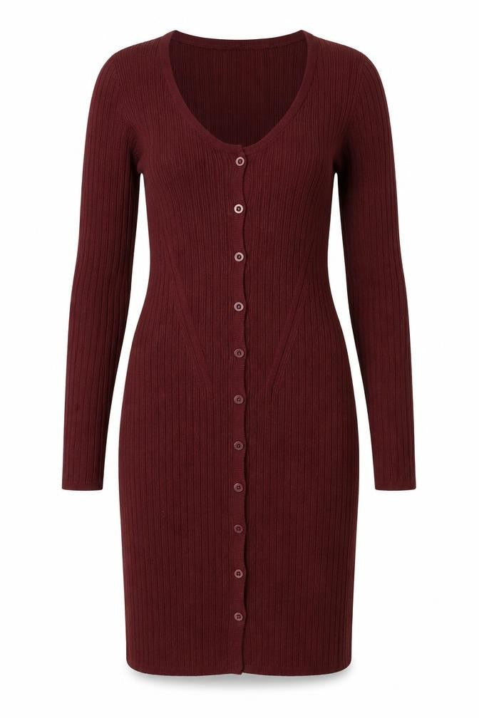 ASOS Womens Red Acrylic Jumper Dress Size 2 Scoop Neck Button