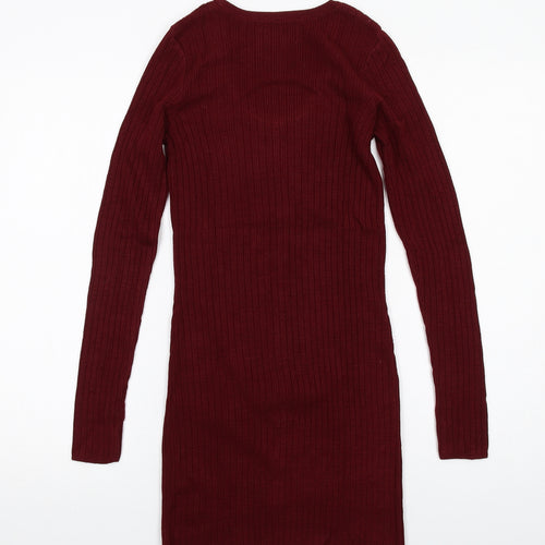 ASOS Womens Red Acrylic Jumper Dress Size 2 Scoop Neck Button