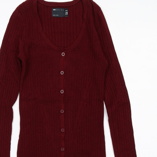 ASOS Womens Red Acrylic Jumper Dress Size 2 Scoop Neck Button