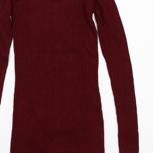 ASOS Womens Red Acrylic Jumper Dress Size 2 Scoop Neck Button