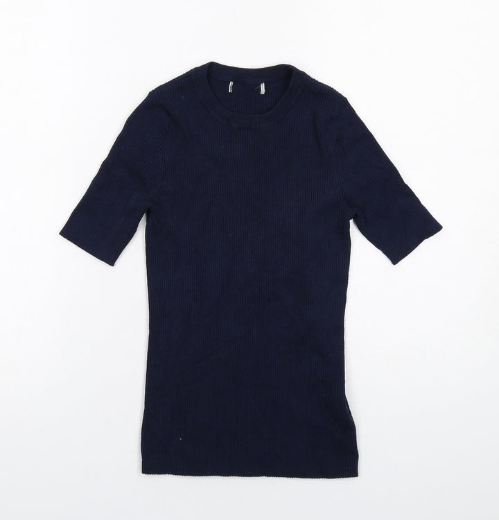 Marks and Spencer Womens Blue Round Neck Viscose Pullover Jumper Size S