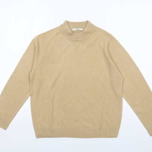 Classic Womens Beige Mock Neck Acrylic Pullover Jumper Size 14