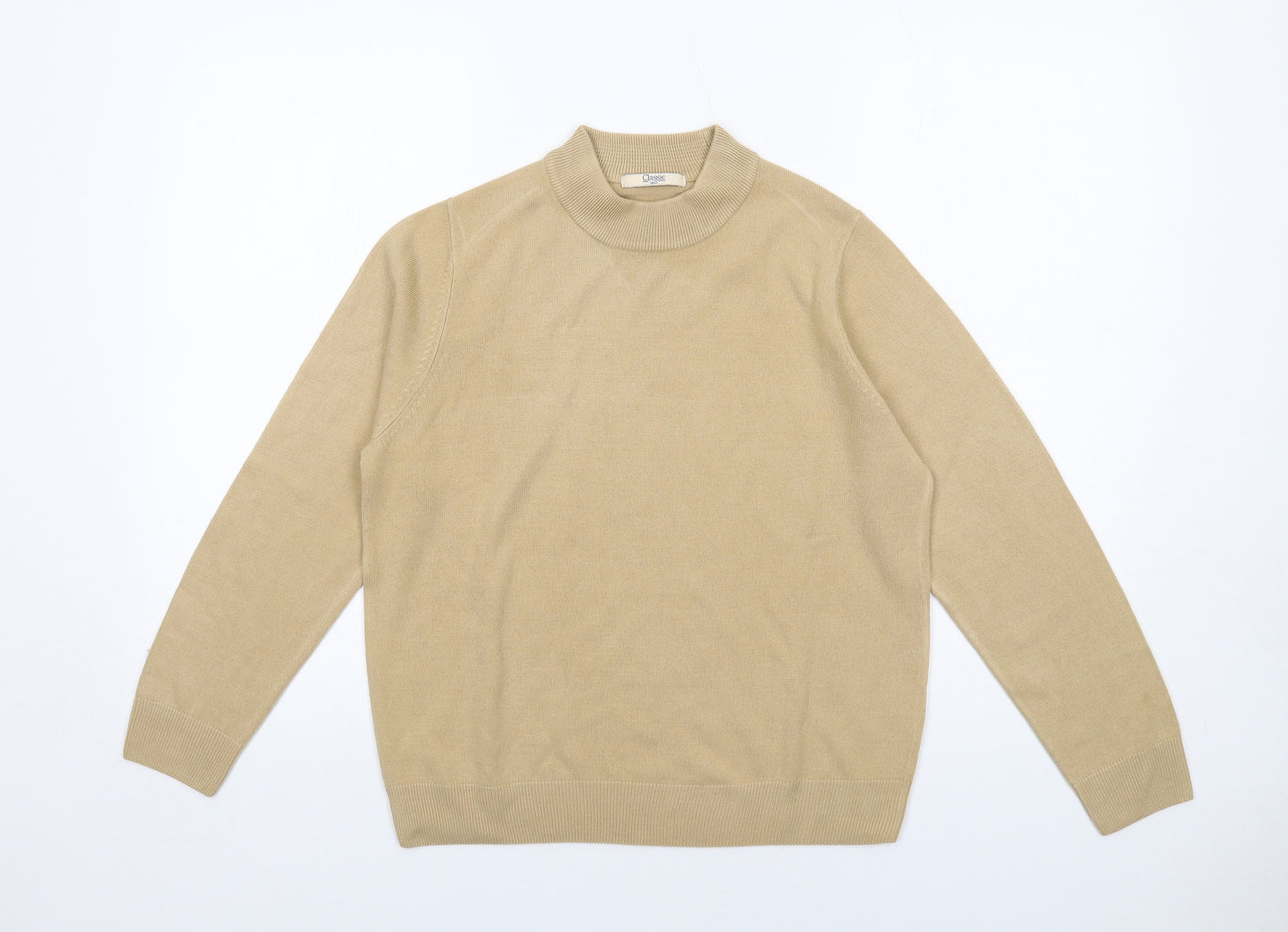 Classic Womens Beige Mock Neck Acrylic Pullover Jumper Size 14