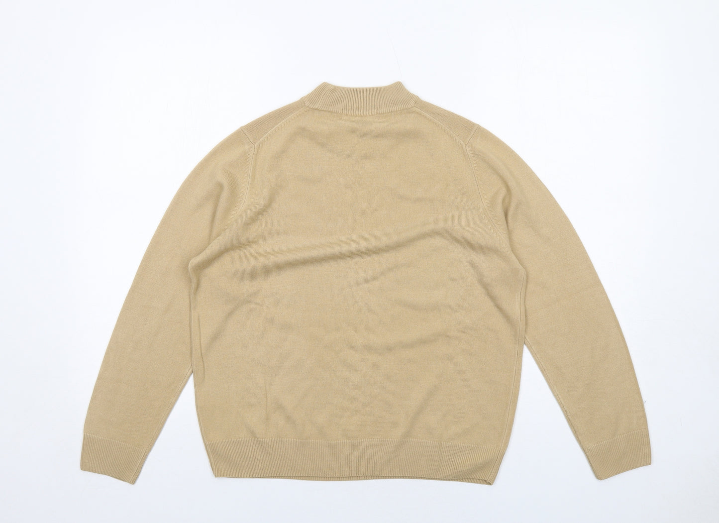 Classic Womens Beige Mock Neck Acrylic Pullover Jumper Size 14