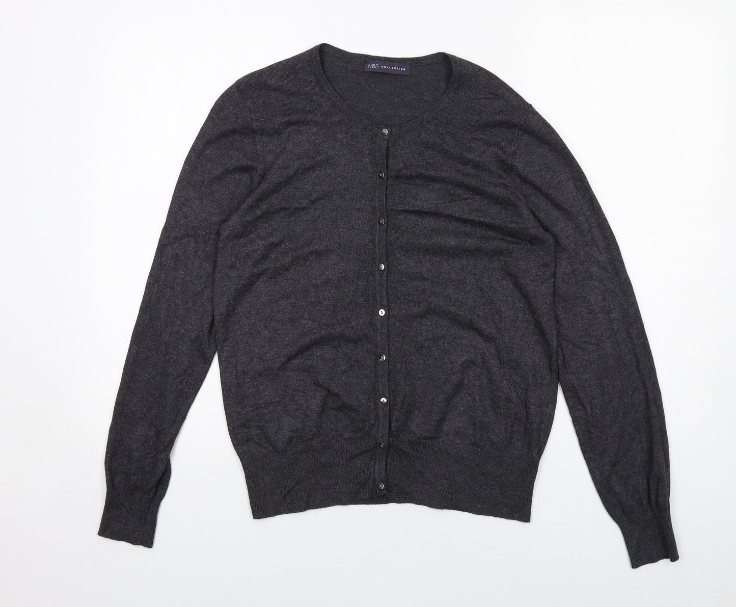 Marks and Spencer Womens Grey Round Neck Viscose Cardigan Jumper Size 14