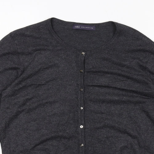 Marks and Spencer Womens Grey Round Neck Viscose Cardigan Jumper Size 14
