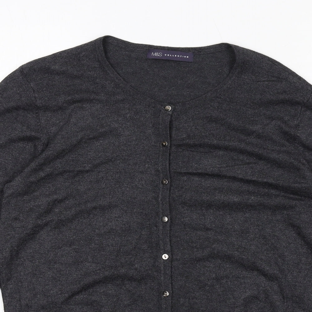 Marks and Spencer Womens Grey Round Neck Viscose Cardigan Jumper Size 14