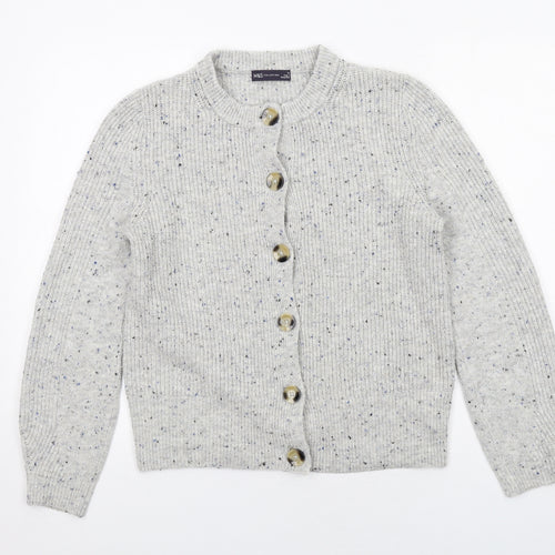 Marks and Spencer Womens Grey Round Neck Acrylic Cardigan Jumper Size 12