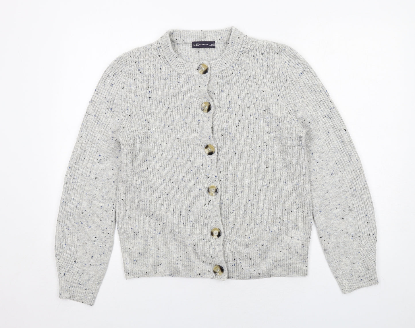 Marks and Spencer Womens Grey Round Neck Acrylic Cardigan Jumper Size 12