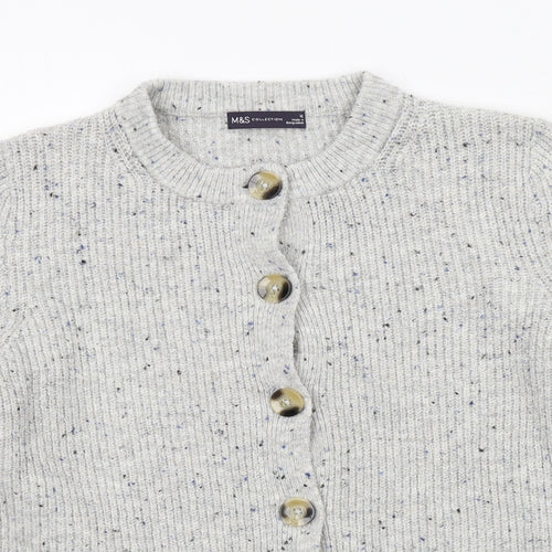 Marks and Spencer Womens Grey Round Neck Acrylic Cardigan Jumper Size 12