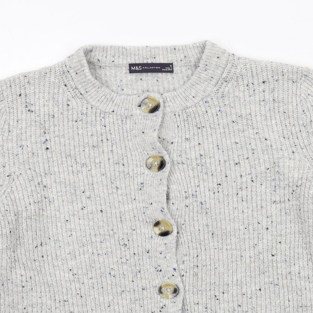 Marks and Spencer Womens Grey Round Neck Acrylic Cardigan Jumper Size 12