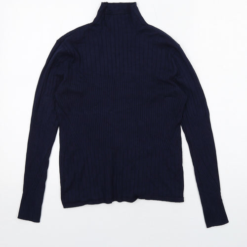 Marks and Spencer Womens Blue Roll Neck Viscose Pullover Jumper Size 14