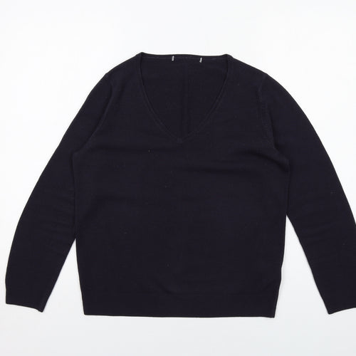 Marks and Spencer Womens Blue V-Neck Acrylic Pullover Jumper Size 12