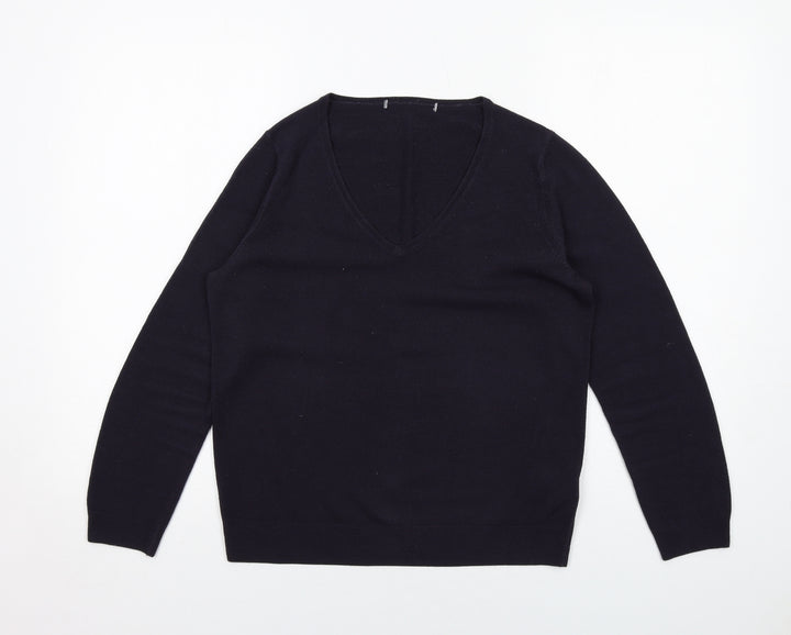 Marks and Spencer Womens Blue V-Neck Acrylic Pullover Jumper Size 12