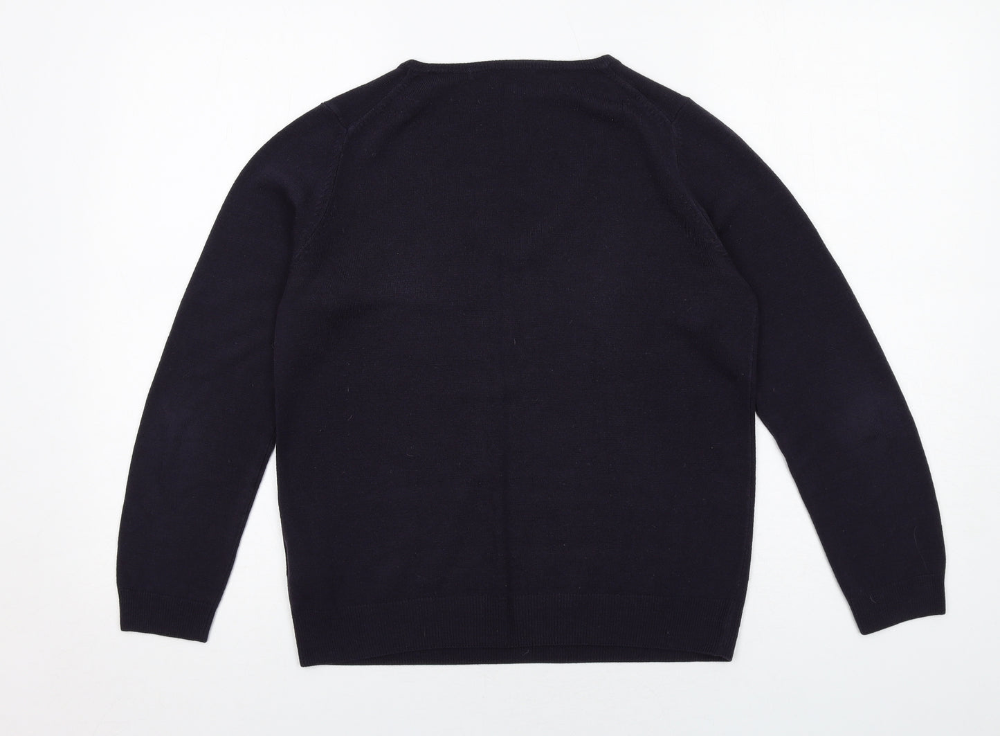 Marks and Spencer Womens Blue V-Neck Acrylic Pullover Jumper Size 12