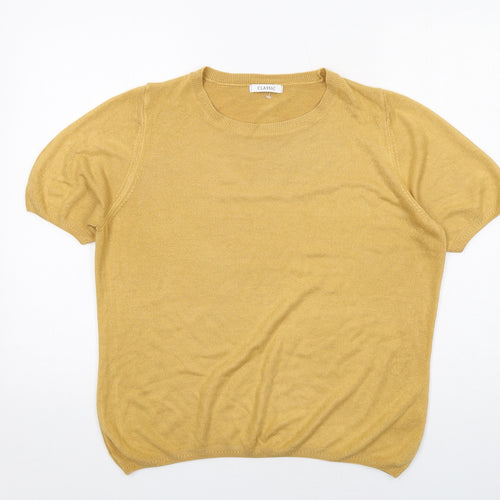 Classic Womens Yellow Round Neck Acrylic Pullover Jumper Size 16