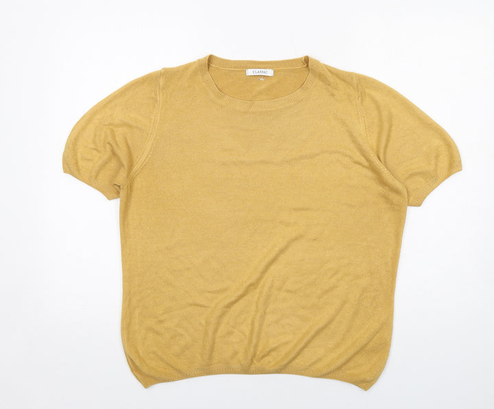 Classic Womens Yellow Round Neck Acrylic Pullover Jumper Size 16