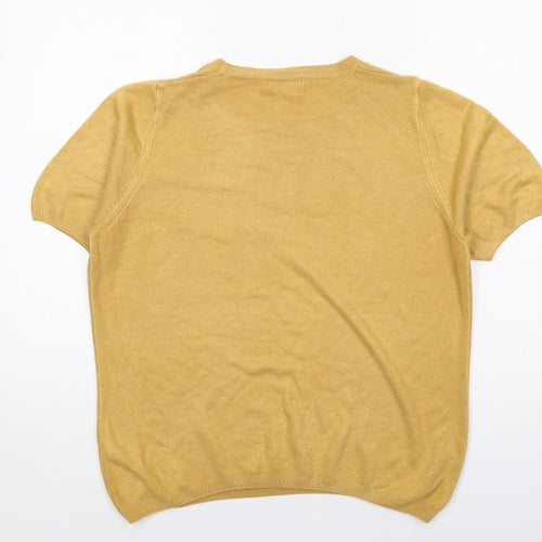 Classic Womens Yellow Round Neck Acrylic Pullover Jumper Size 16