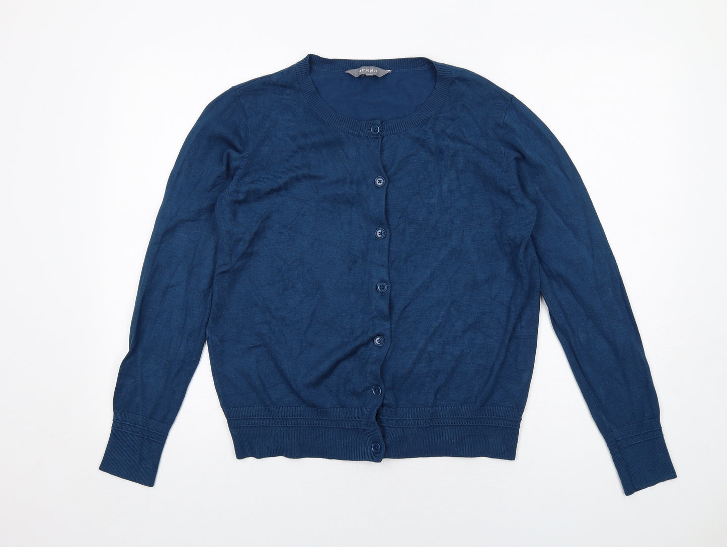 Principles Womens Blue Round Neck Viscose Cardigan Jumper Size 14
