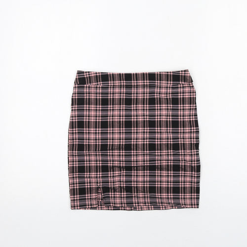 New Look Girls Pink Plaid Viscose Straight & Pencil Skirt Size 12 Years Regular Zip