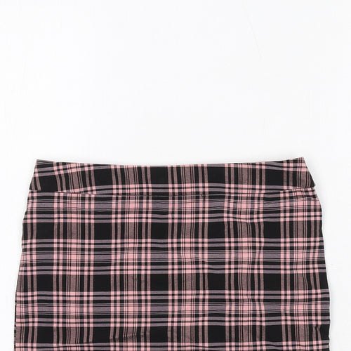 New Look Girls Pink Plaid Viscose Straight & Pencil Skirt Size 12 Years Regular Zip