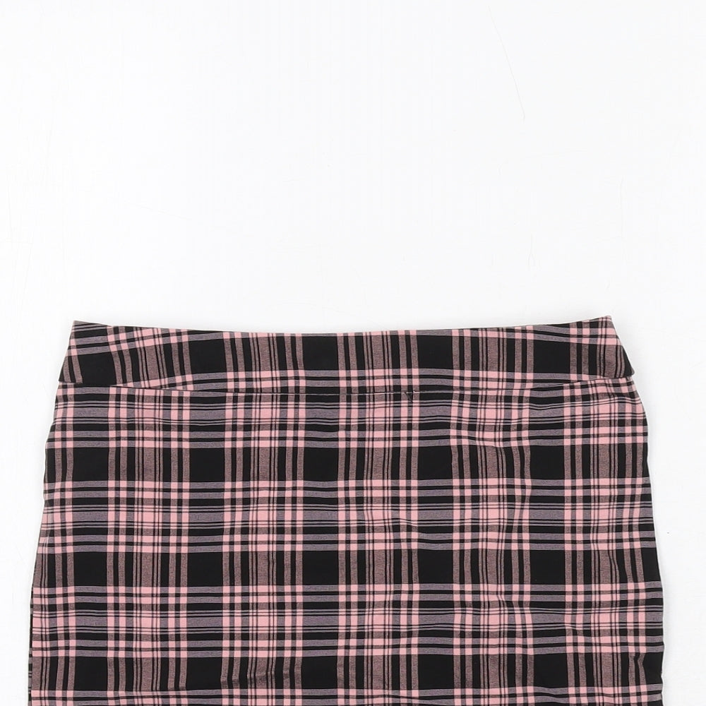 New Look Girls Pink Plaid Viscose Straight & Pencil Skirt Size 12 Years Regular Zip
