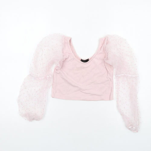 Rebellious Womens Pink Polyester Cropped Tank Size 10 Scoop Neck - Lace Sleeves