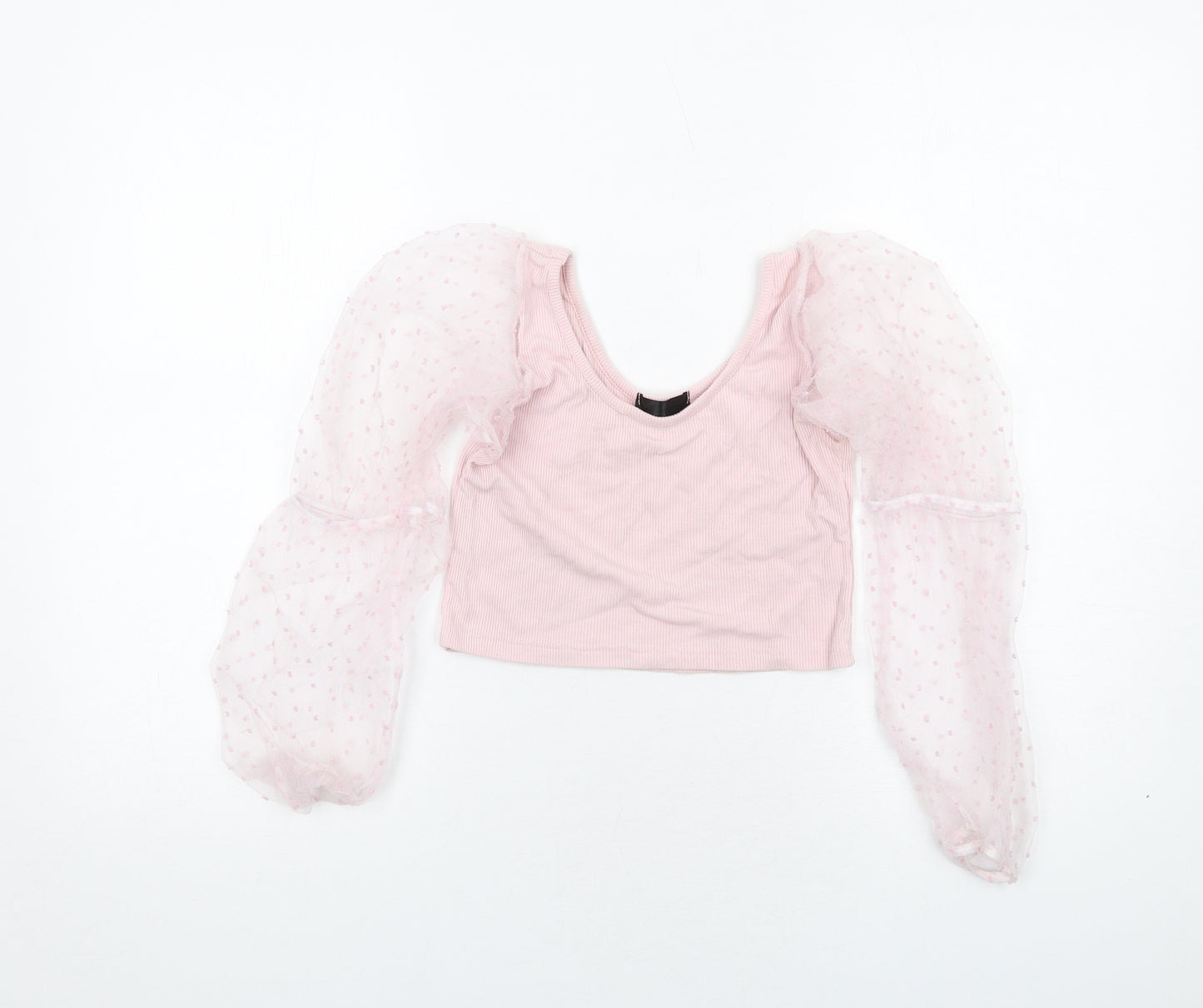 Rebellious Womens Pink Polyester Cropped Tank Size 10 Scoop Neck - Lace Sleeves