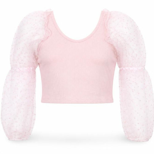 Rebellious Womens Pink Polyester Cropped Tank Size 10 Scoop Neck - Lace Sleeves