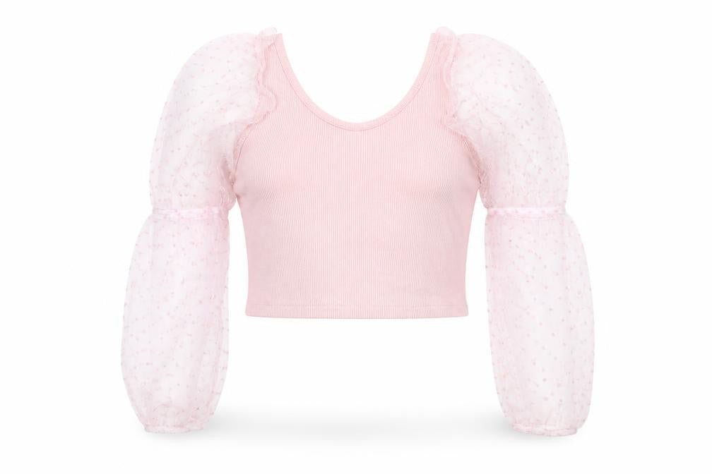 Rebellious Womens Pink Polyester Cropped Tank Size 10 Scoop Neck - Lace Sleeves