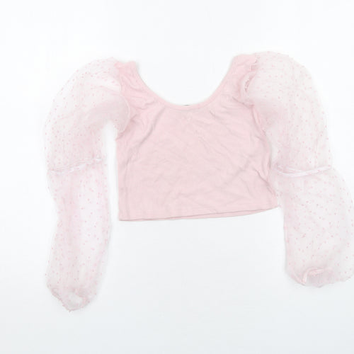 Rebellious Womens Pink Polyester Cropped Tank Size 10 Scoop Neck - Lace Sleeves