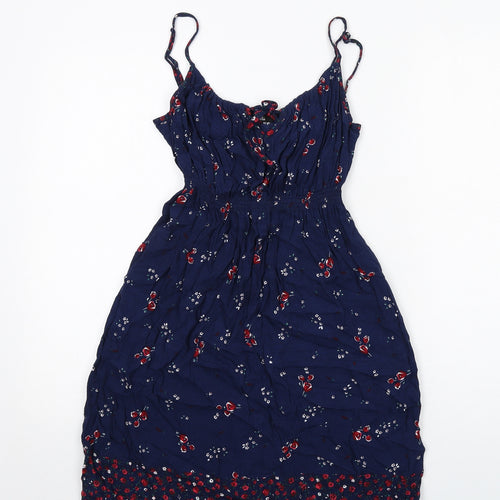 Marks and Spencer Womens Blue Floral Viscose Slip Dress Size 14 Round Neck Pullover
