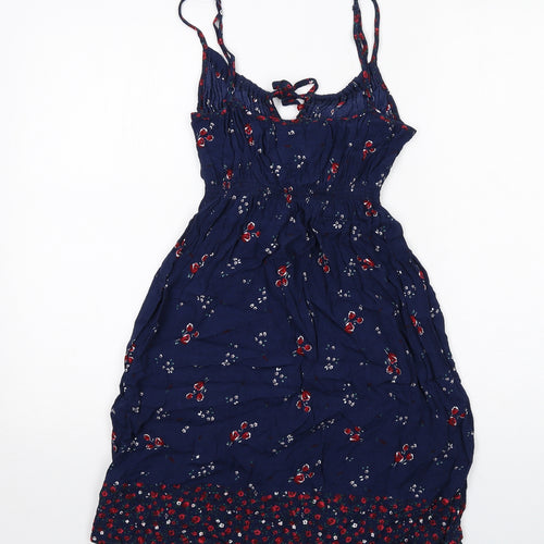 Marks and Spencer Womens Blue Floral Viscose Slip Dress Size 14 Round Neck Pullover