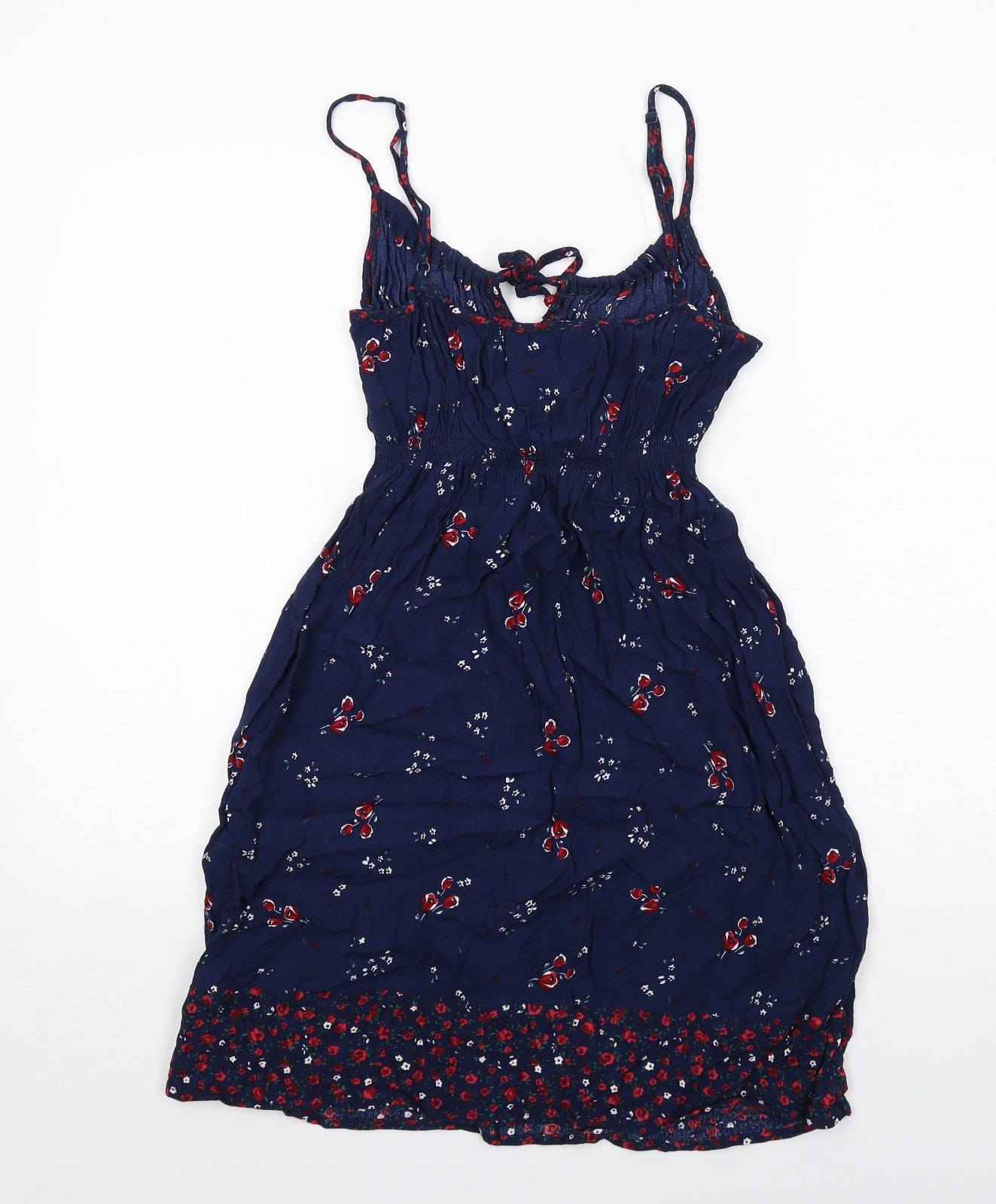 Marks and Spencer Womens Blue Floral Viscose Slip Dress Size 14 Round Neck Pullover