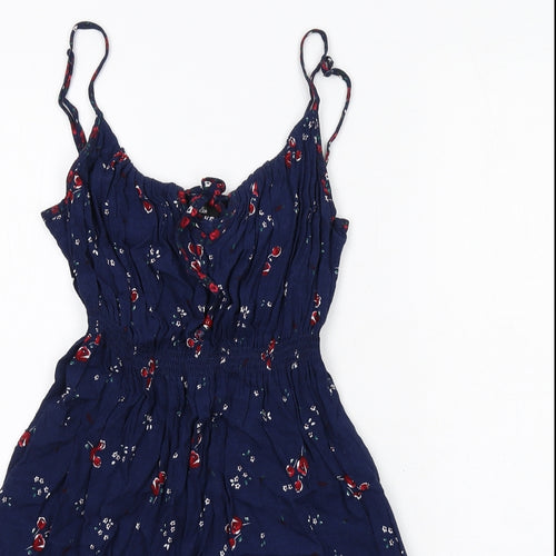 Marks and Spencer Womens Blue Floral Viscose Slip Dress Size 14 Round Neck Pullover