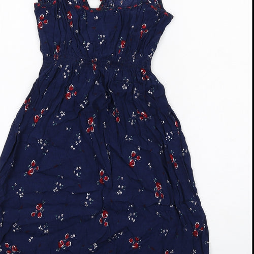 Marks and Spencer Womens Blue Floral Viscose Slip Dress Size 14 Round Neck Pullover