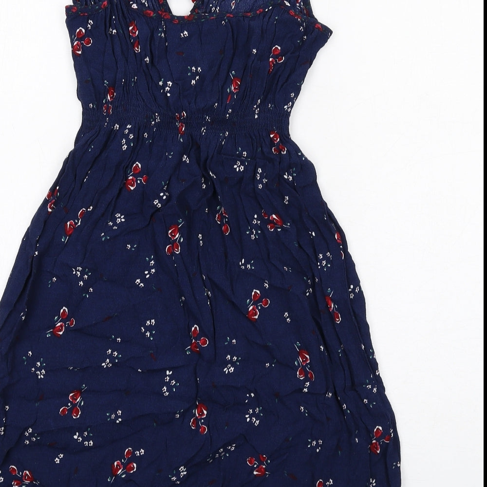 Marks and Spencer Womens Blue Floral Viscose Slip Dress Size 14 Round Neck Pullover