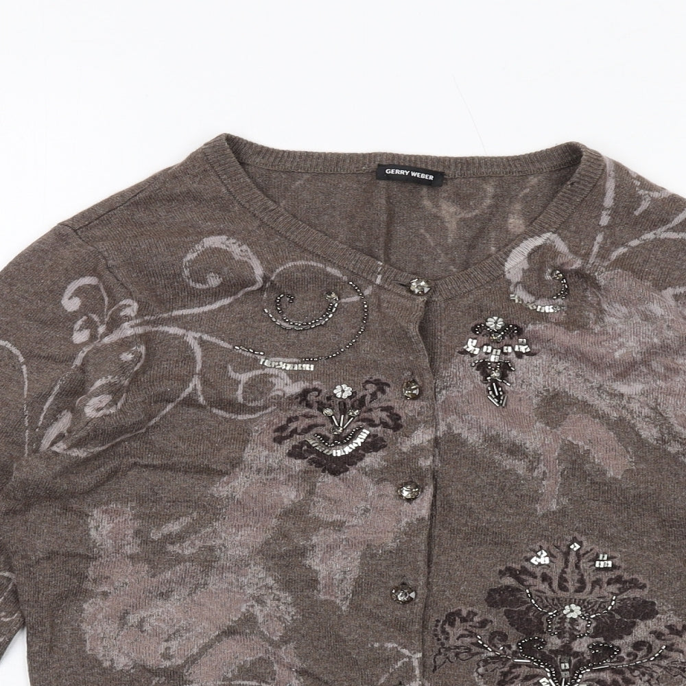Gerry Weber Womens Brown Round Neck Viscose Cardigan Jumper Size 12