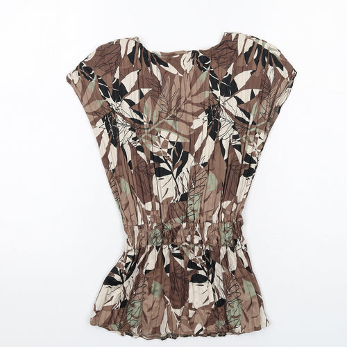 Marks and Spencer Womens Brown Geometric Polyester Basic Blouse Size 10 V-Neck