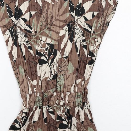 Marks and Spencer Womens Brown Geometric Polyester Basic Blouse Size 10 V-Neck