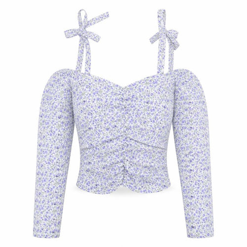 Boohoo Womens White Floral Polyester Cropped Blouse Size 6 V-Neck - Cold Shoulder
