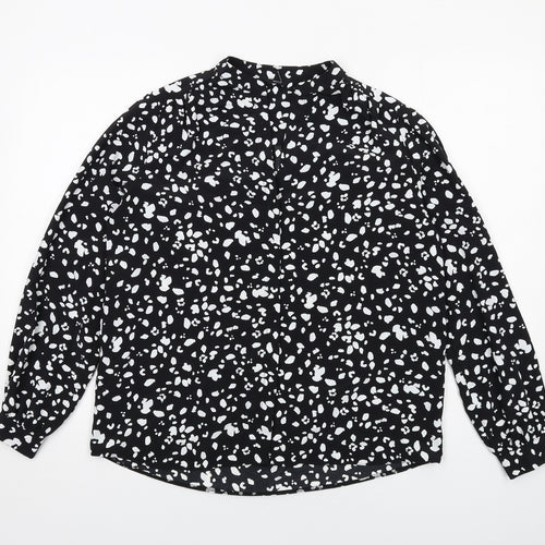 M&Co Womens Black Geometric Polyester Basic Button-Up Size 12 Round Neck
