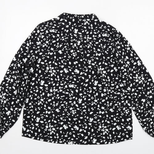 M&Co Womens Black Geometric Polyester Basic Button-Up Size 12 Round Neck