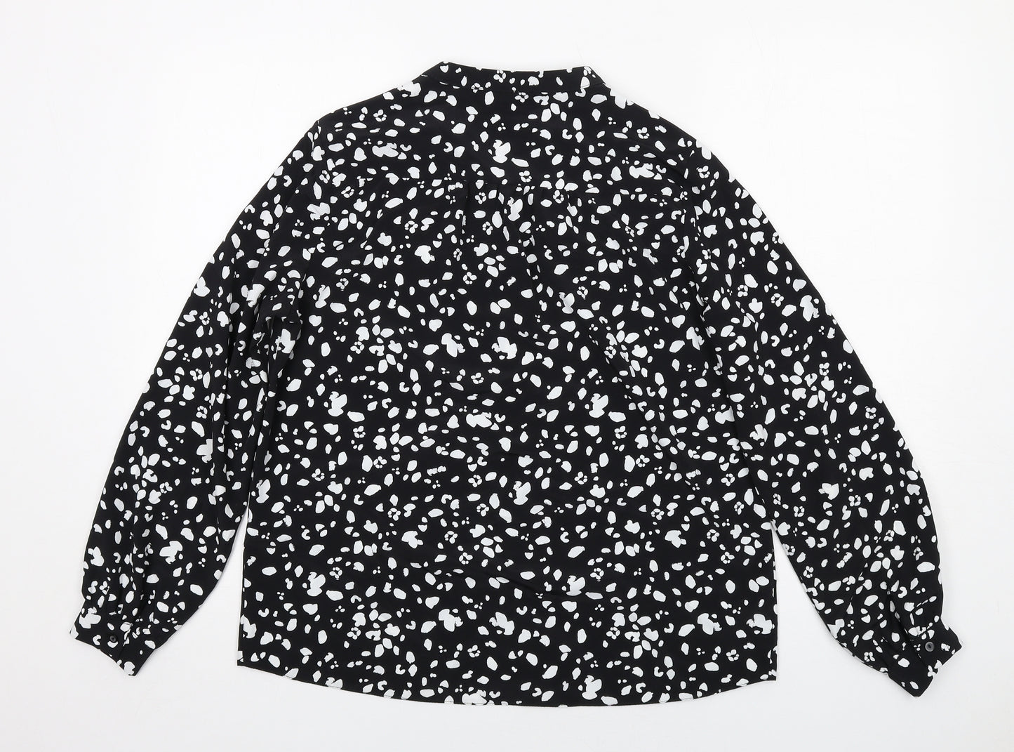 M&Co Womens Black Geometric Polyester Basic Button-Up Size 12 Round Neck